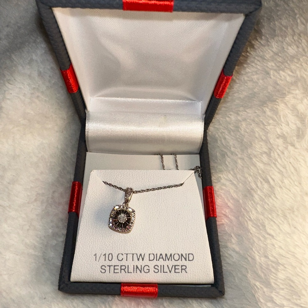 Sterling Silver Diamond Halo Pendant Necklace - White
